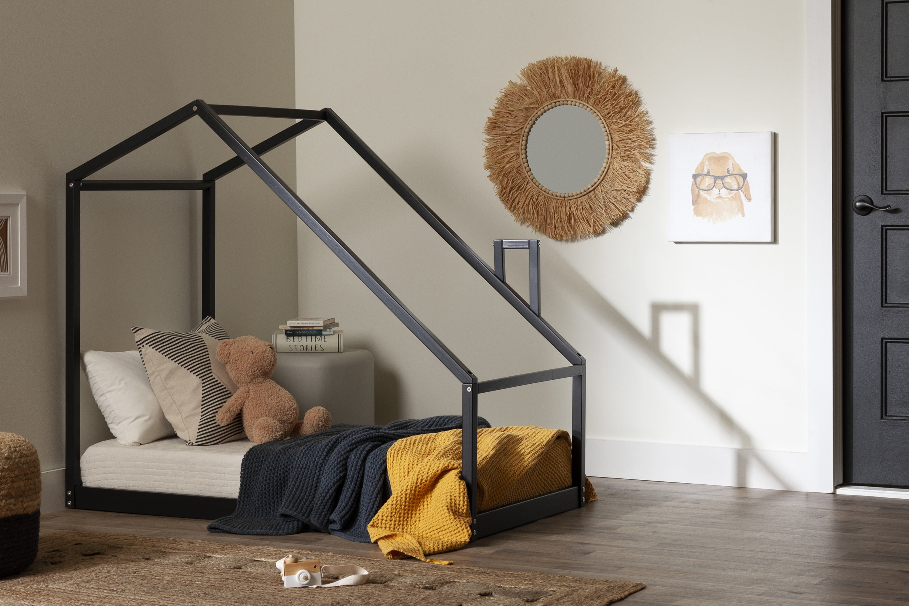 South Shore Toddler Bed Frame, Sweedi Scandinavian Style, Black, House Shaped