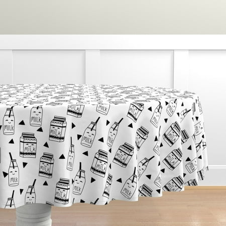 

Cotton Sateen Tablecloth 70 Round - Milk Black White Kids Food Drawn Illustration Pattern Baby Nursery Faces Room Monochrome Print Custom Table Linens by Spoonflower