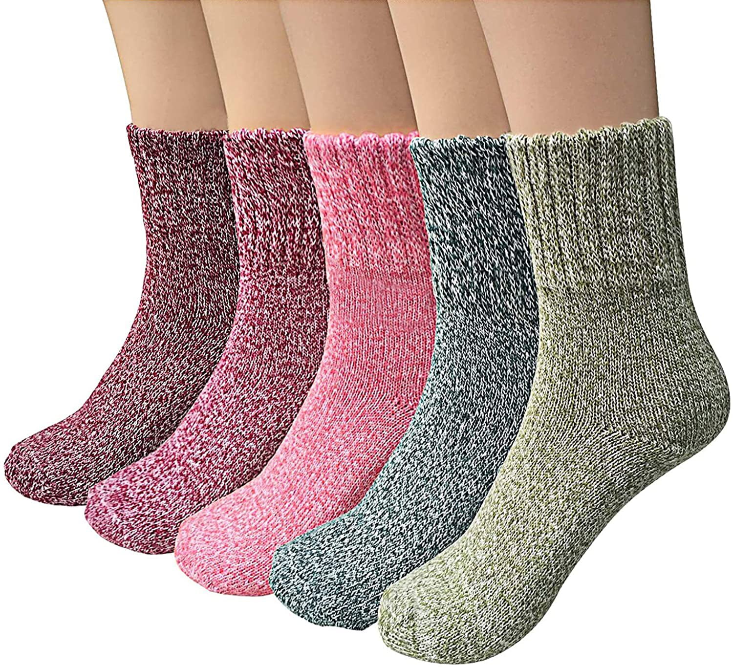 5 Pairs Womens Thick Socks Wool Thermal Warm Knitting Nordic Ladies Socks Winter
