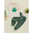 thumbnail image 2 of Bslissey 6M 12M 18M 24M 3T Toddler Baby Boys Pants Sets Short Sleeve Letter Shamrock Print T-shirt + Solid Color Trousers 2Pcs Outfits Infant Ireland Holiday Clothes, 2 of 9