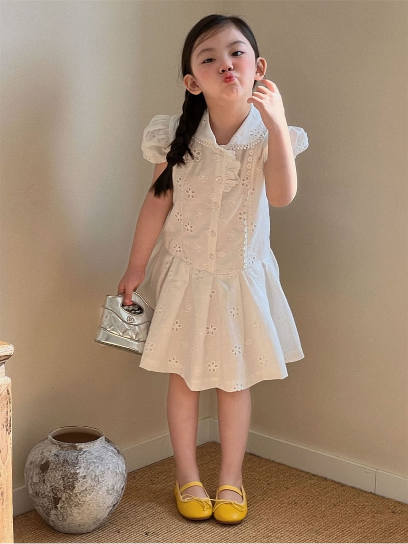 white eyelet shirt dress Eyelet Shirt Dress D6217 Miou Muse White / S