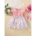 thumbnail image 2 of Seyurigaoka Baby Girl Flying Sleeve Dress, Round Neck Floral Pattern Patchwork Summer A-Line Dress, Two-Layer Hem Dress, 2 of 8