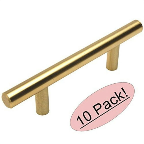 Cosmas 305-96BB Brushed Brass Cabinet Hardware Euro Style Bar Handle Pull, 3-3/4" (96mm) Hole Centers, 6-1/8" Overall Length - 10 Pack