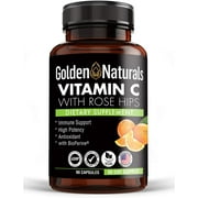 Golden Naturals Vitamin C with All Natural Rose Hips, 1000mg, Immune Boosting Support and Powerful Antioxidant, High Absorption with BioPerine, Improve Skin Health, 90 Capsules