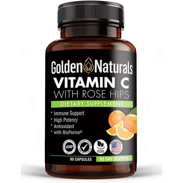 Golden Naturals Vitamin C with All Natural Rose Hips, 1000mg, Immune