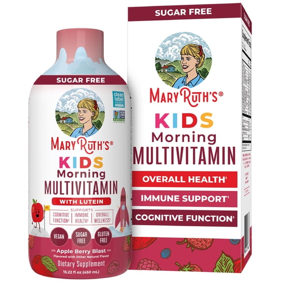 MaryRuth's Kids Liquid Multivitamin with Lutein Ages 1 , Immune Overall Health, Apple Berry Blast, Sugar-Free, Vegan, Gluten-Free, 15.22 fl oz