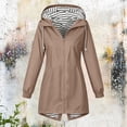 thumbnail image 5 of FDGIU Women's Striped Lined Mid Length Hooded Windbreaker Jacket, Full Zip Elastic Cuff Lightweight Outer Coat with Side Pockets for Spring Fall Outdoor Travel Daily Casual Layering, 5 of 7