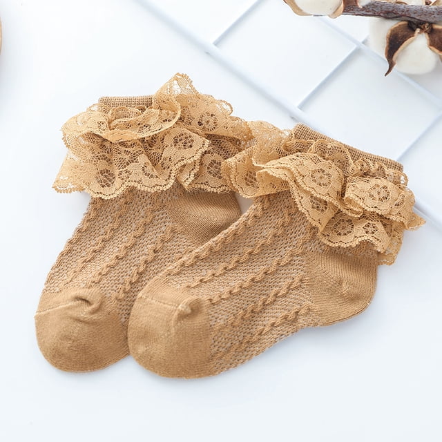 Kmbangi Baby Girls Lace Princess Socks Double Layer Ruffle Frill Solid Color Hosiery