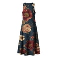 thumbnail image 4 of Summer Maxi Dresses for Womens Linen V Neck Sleeveless Beach Sundress Button Casual Loose Long Tank Dress with Pockets, 4 of 7