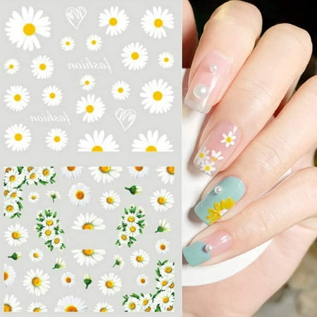 Daisy Nail Stickers Decals Daisy Nail Art Sliders Foil Water Transfer  Spring Summer Nail Art Decorations Watermark Little Daisy Designs Stickers  Tattoo Craft Manicure Tips Decoration 12 Sheets - - | Walmart Canada