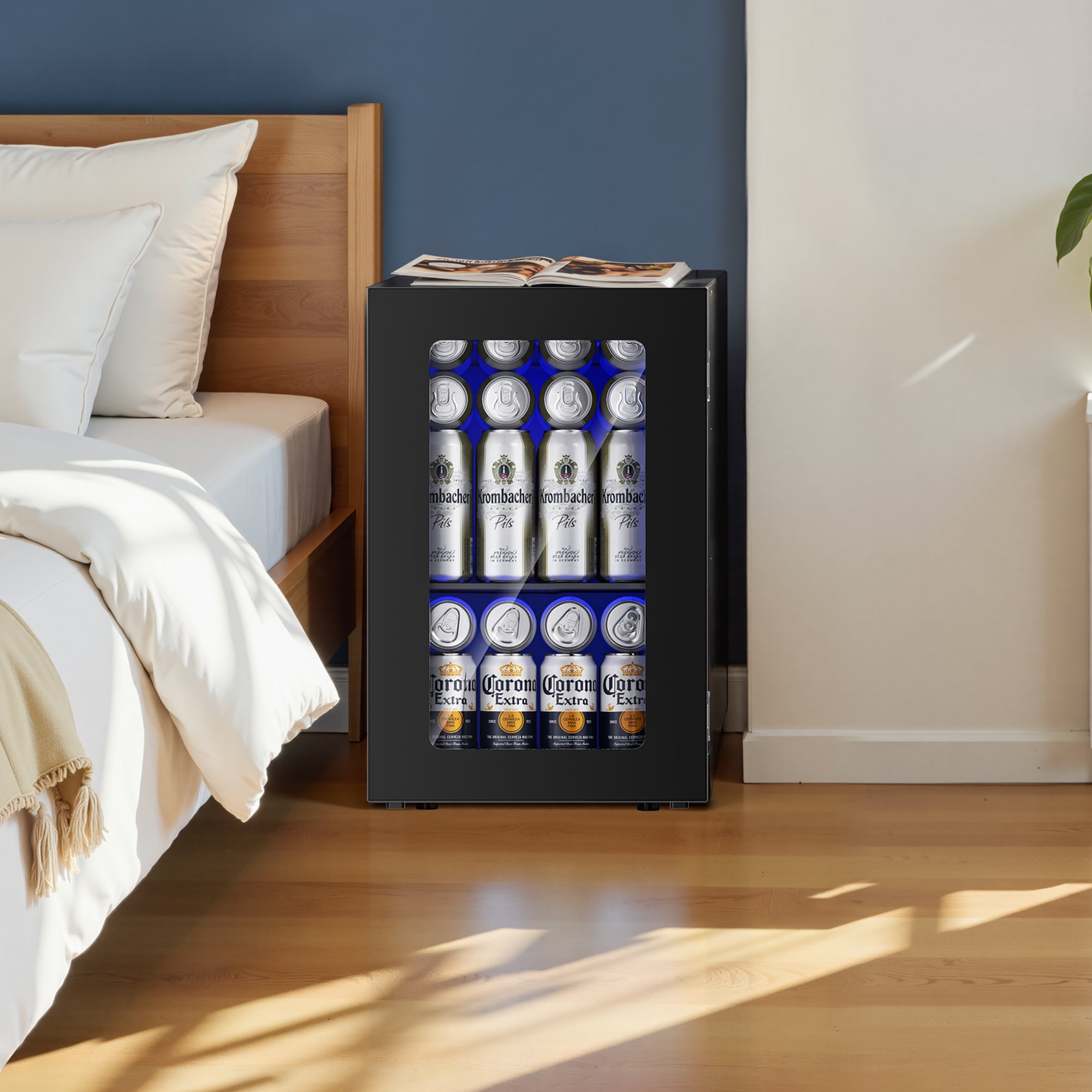 Simzlife 24 Cans Mini Beverage Refrigerator & Portable Wine Cooler Refrigerator with Glass Door, Mini Countertop Wine Fridge for Home/Office/Bar,Black