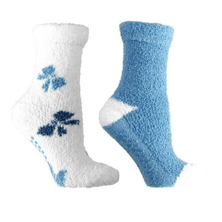 Chenille Womens Socks - 2 Pair Pack Women's Chenille Slipper Socks Lavender Infused Non-slip Fuzzy and Warm One Size Bows Periwinkle Kissables By MinxNY