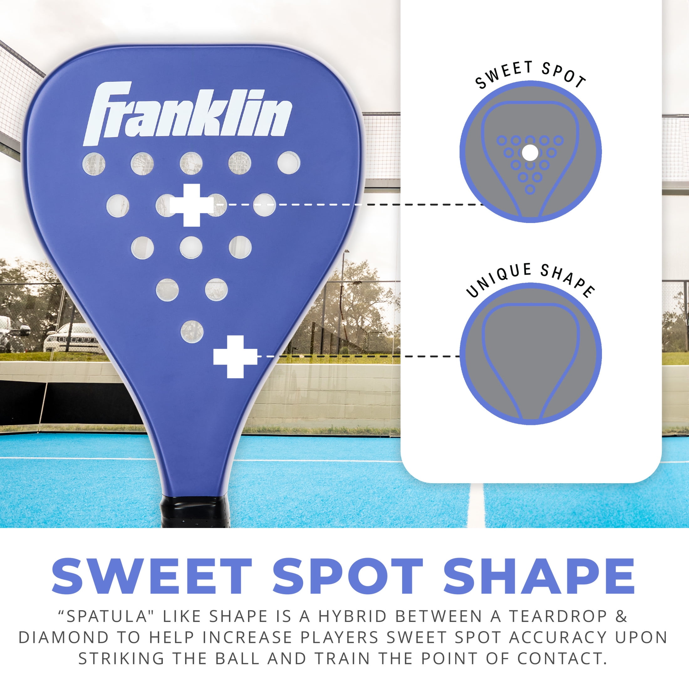 Franklin Sports - Sweet Spot Padel Training Racket - Fiberglass Padel Racket with Foam Core - 365g - Purple