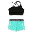 thumbnail image 3 of CHICTRY Kids Girls Asymmetrical Spaghetti Shoulder Straps Crop Top with Wide Waistband Shorts Sports Outfit Swimsuit Geometric Black 10, 3 of 7