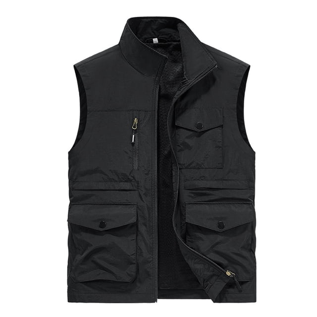 Gilet Sans Manches à Col Montant Multi-Poches avec Fermeture Éclair pour Usage Extérieur et Décontracté