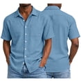 thumbnail image 7 of OGLCCG Men's Cotton Shirts Casual Button Down Short Sleeve Shirt Solid Lapel Collar Summer Beach Shirts with Pocket, 7 of 7