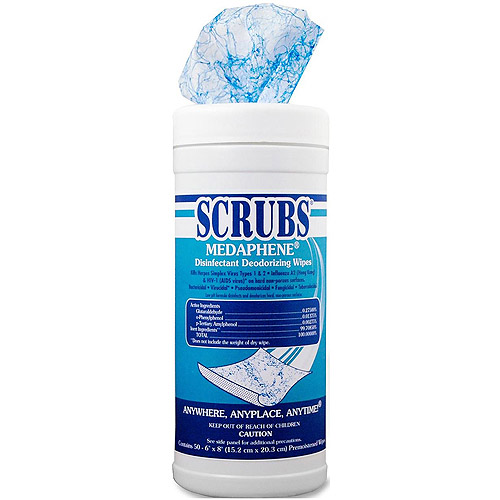 Dymon SCRUBS Medaphene Disinfectant Deodorizing Wipes, 50 sheets