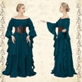 thumbnail image 2 of IROOZIGOTO Womens Medieval Renaissance Maxi Dress Off Shoulder Long Flare Sleeve with Brown Lace Up Corset Belt Halloween Cosplay Costume, 2 of 9