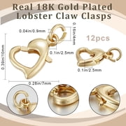 1 Box 12Pcs Love Heart Lobster Clasps 18K Gold Plated Lobster Claw Jewelry Bracelet Clasps Connector with Jumping Ring for DIY DIY Craft Jewellery Chains Making Claps Hole: 2.5mm