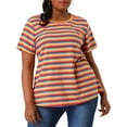 thumbnail image 5 of Agnes Orinda Women's Plus Size T-Shirt Rainbows Stripe Crew Neck Short Sleeve Top 2X Rainbow, 5 of 6