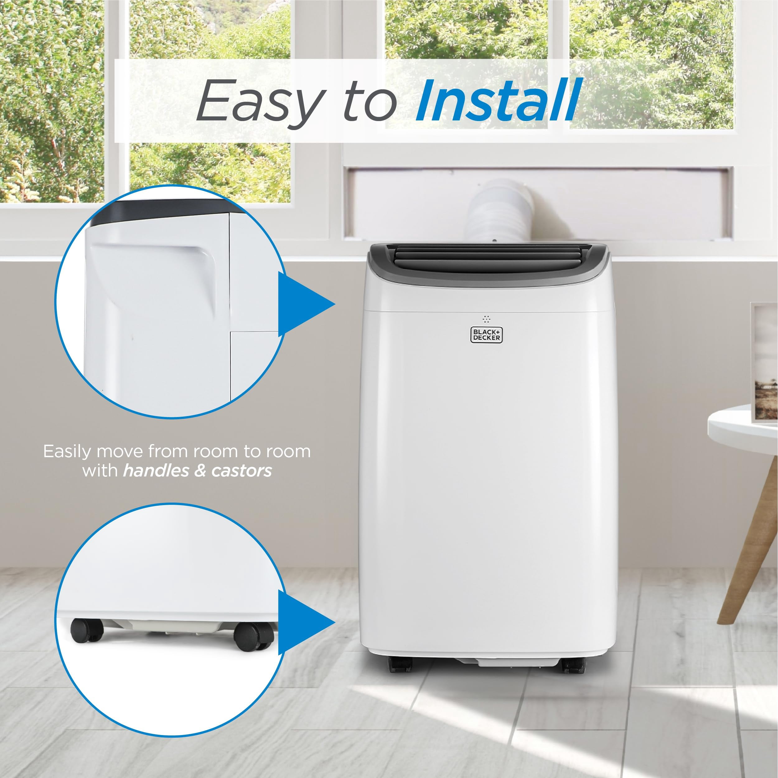 BLACK+DECKER BPACT08WT 4,000 BTU SACC/CEC (8,000 BTU ASHRAE) Portable Air Conditioner, For Room up to 350 sq. ft., White