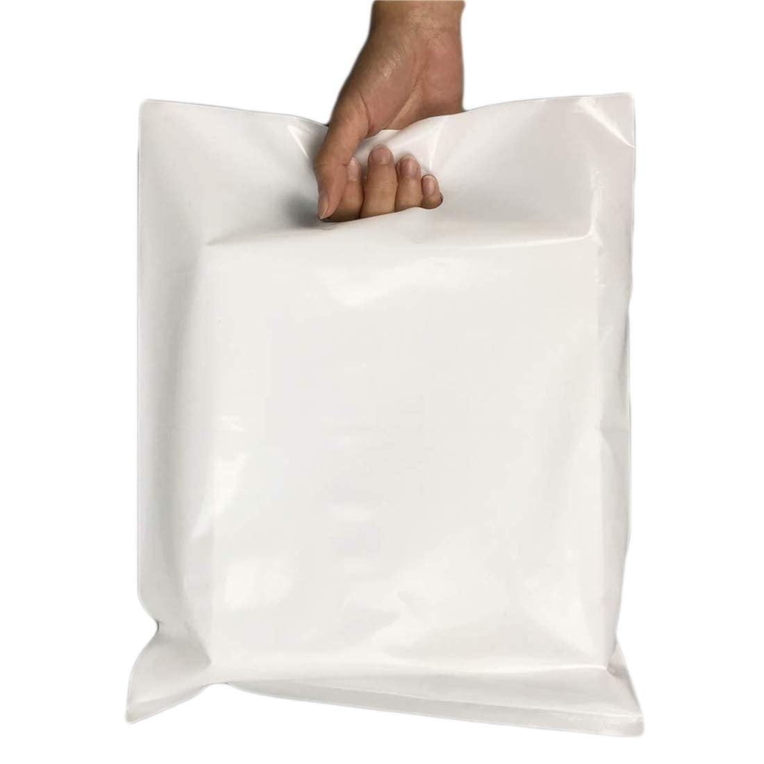 Pack of 500 White Shopping Bags with Die Cut Handle 15 x 18 x 4 Thickness 1.25 Mil. Bottom ...