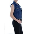 thumbnail image 3 of Womens Distressed Denim Button Up Sleeveless Crop Vest, Indigo, Medium, 3 of 5