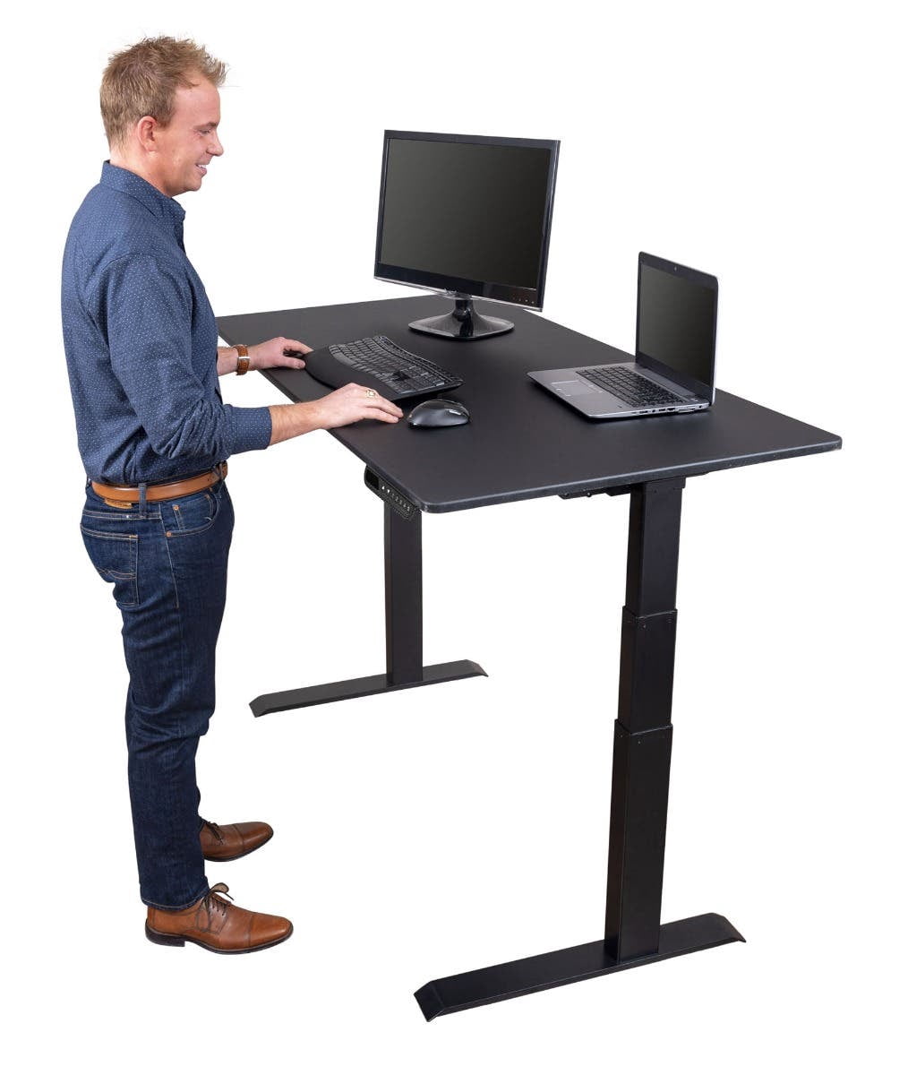 Stand Up Desk Store Dual Motor Electric Adjustable Height Standing Desk with EZ Assemble Steel Frame (Black Frame/Matte Black Top, 60" Wide)