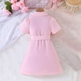 thumbnail image 6 of Chiffon Dresses for Girls with Belt Size 3-9 Toddlers Kids Short Puffed Sleeve Button Collared Solid Color A-Line Pleated Suit Dress, 6 of 8