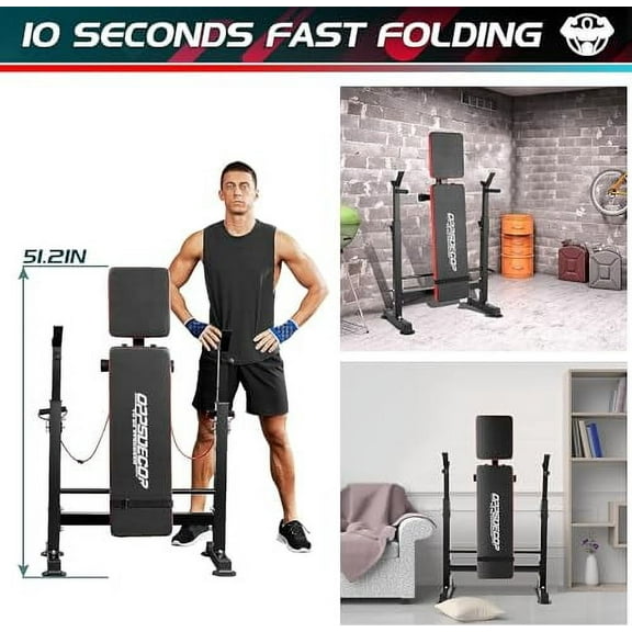 OPPSDECOR 600lbs 6 in 1 Weight  Set with Squat Rack, Foldable Adjustable  Press Set with Removable Foot Catch, Workout  for Home Gym