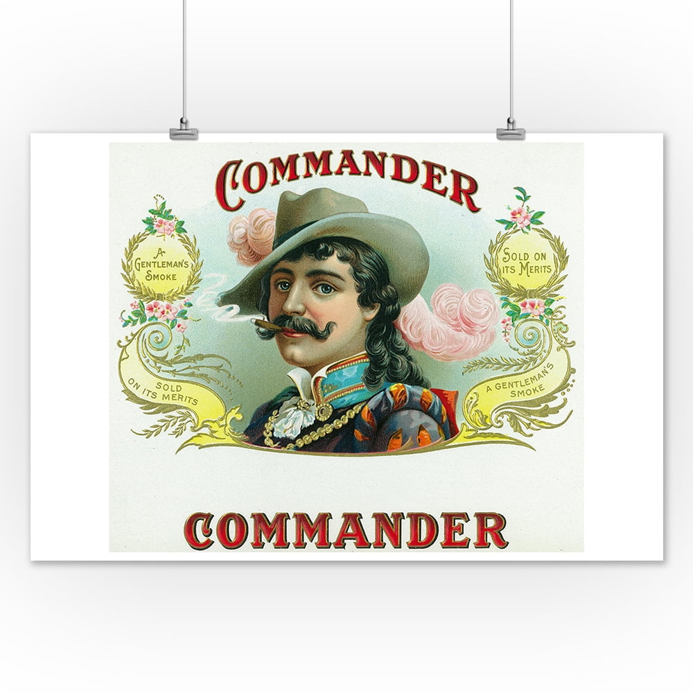 commander brand cigar box label 12x18 art print wall
