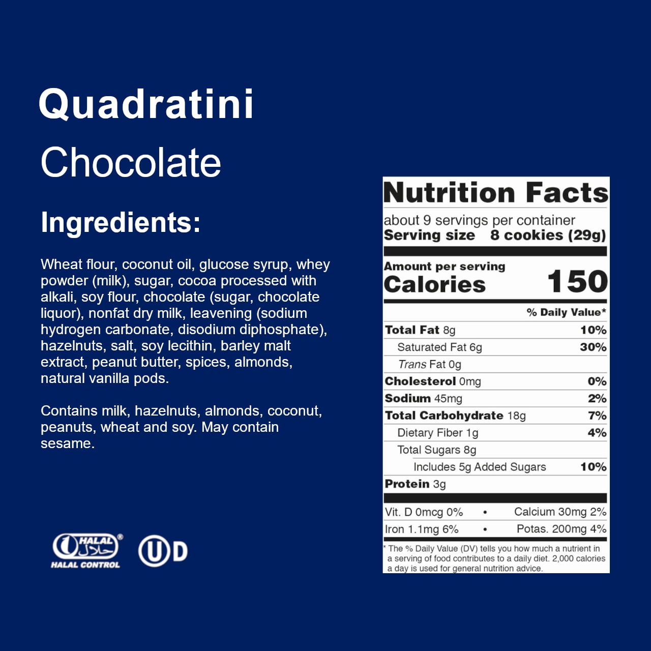 Loacker Quadratini Variety Pack Wafer Cookies, Mix of Hazelnut/Dark Chocolate/Vanilla/Chocolate, Pack of 6