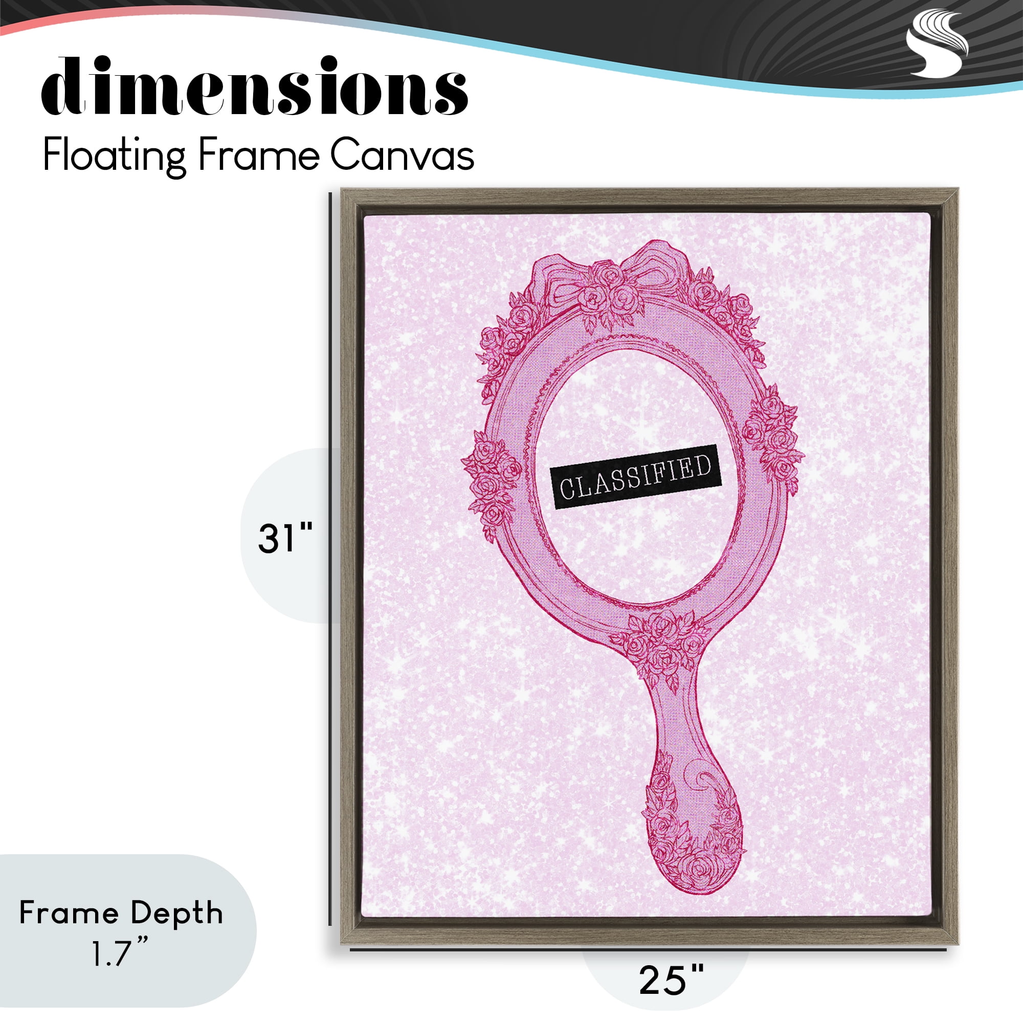 Stupell Industries Classified Ornate Pink Mirror Brown Framed Floater Canvas Wall Art, design by Ziwei Li