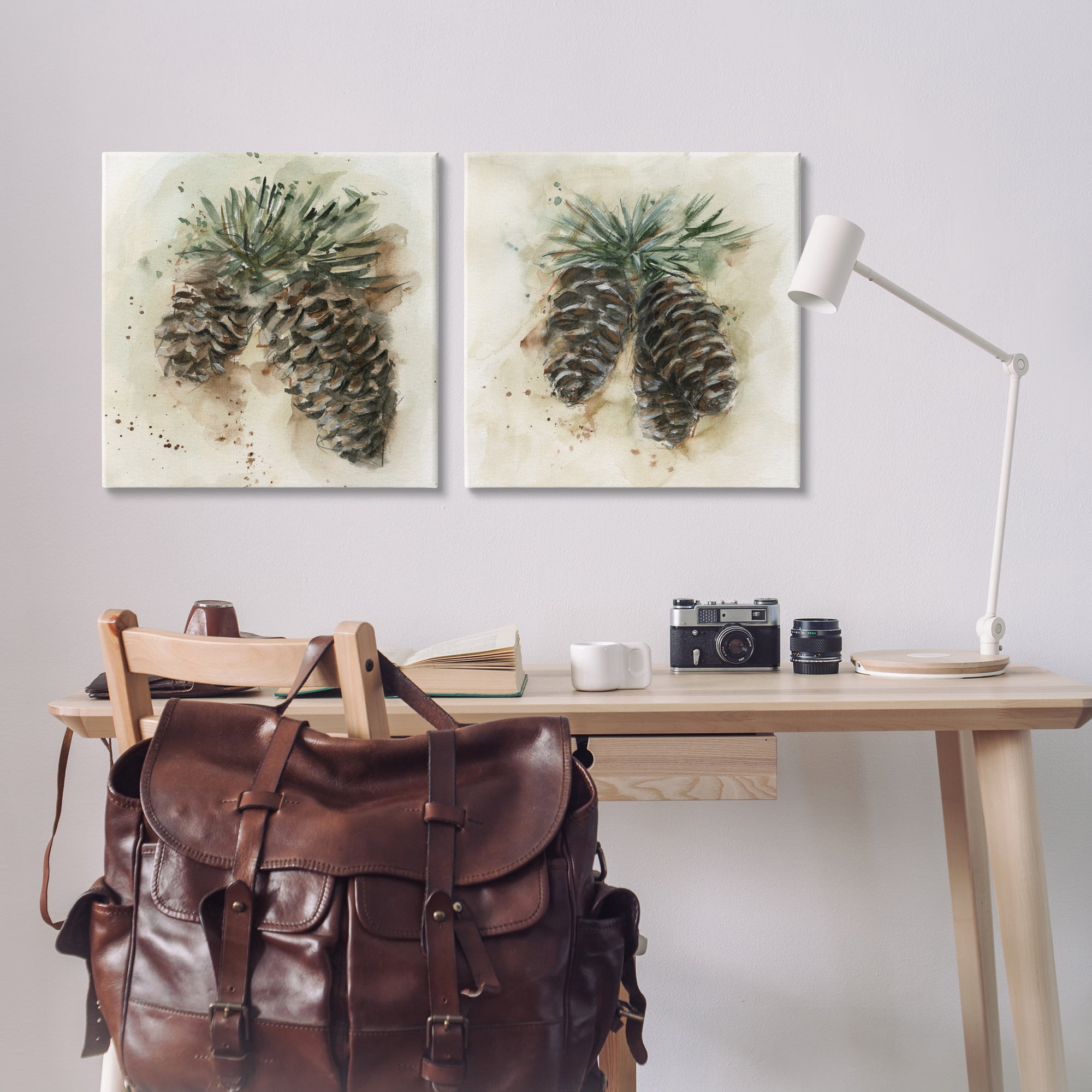 Stupell Industries Watercolor Drawing Pine Cones Plants & Flowers Painting Wrapped Canvas Art Print Wall Art, 24 x 24, Set of 2