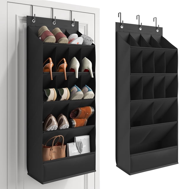 Organizador de zapatos Mefirt para colgar sobre la puerta, 15 bolsillos grandes, negro