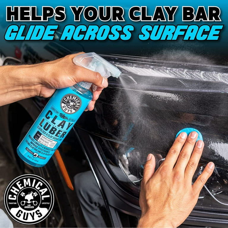 Chemical Guys WAC_Cly_100_16B Clay Luber Synthetic Lubricant with Wetting  Agents for Clayblock and Car Detailing Clay, Bundle with 4 Clay Bars (Works