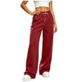 thumbnail image 2 of HomeDM Women's Sweatpants with Pockets Drawstring Wide Leg Red Athletic Lounge Pants Size XL, 2 of 7