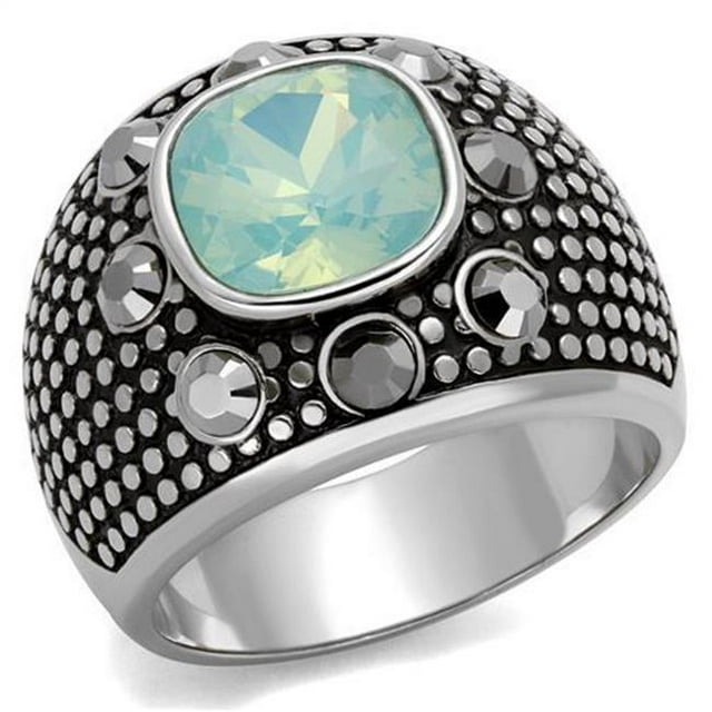 Men High Polished Stainless Steel Ring with Top Grade Crystal in Fireopal - Size 8