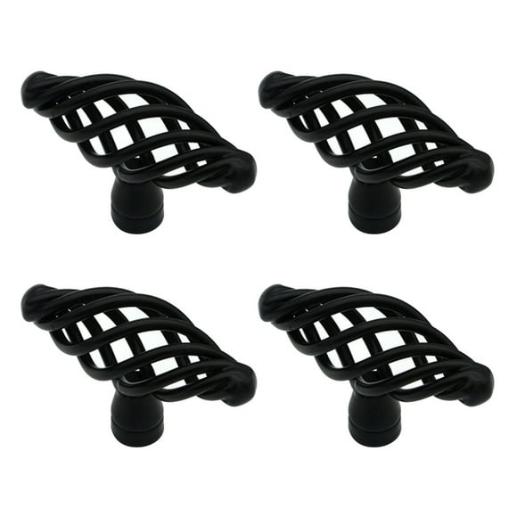 4pcs Alloy Door Knobs Nordic Bird Cage Design Pull Handle Creative Drawer Knobs Cabinet Door Handle Furniture Knob (Black)