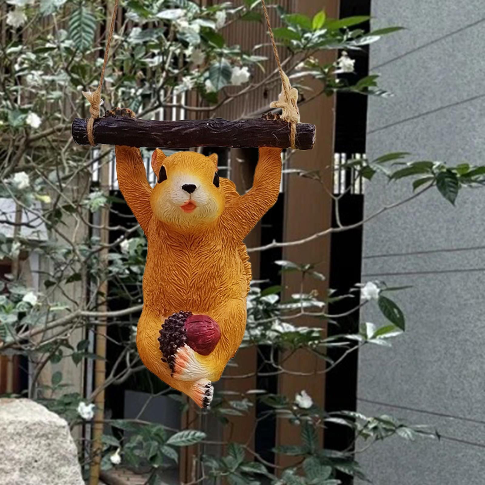 simhoa Resin Hanging Squirrel Sculpture Garden Squirrel Statue Cute Small Swinging Squirrel Statue for Yard Living Room Garden Decor