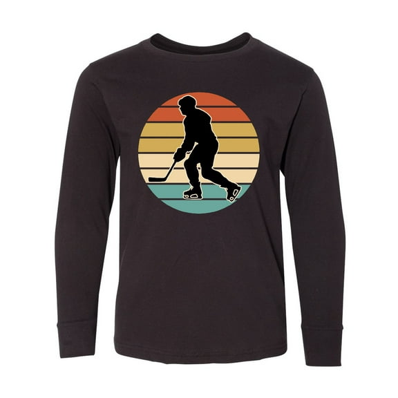 Inktastic Hockey Player Retro Sunset Long Sleeve Youth T-Shirt