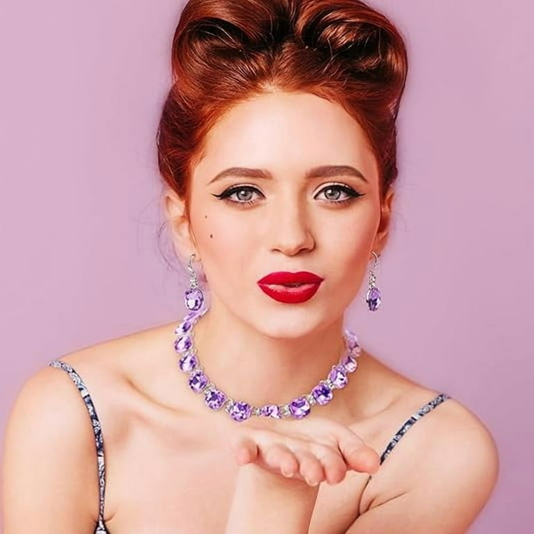 Clear Purple Austrian Crystal Wedding Bridal Jewelry Set for Brides Bridesmaid, Gemstone Statement Necklace and Earring Set Formal Prom Jewelry Set for Silver-Tone Fit With Wedding Evening Dress - Walmart.com Clear Purple Austrian Crystal Wedding Bridal Jewelry Set for Brides Bridesmaid, Gemstone Statement Necklace and Earring Set Formal Prom Jewelry Set for Silver-Tone Fit With Wedding Evening Dress - Walmart.com