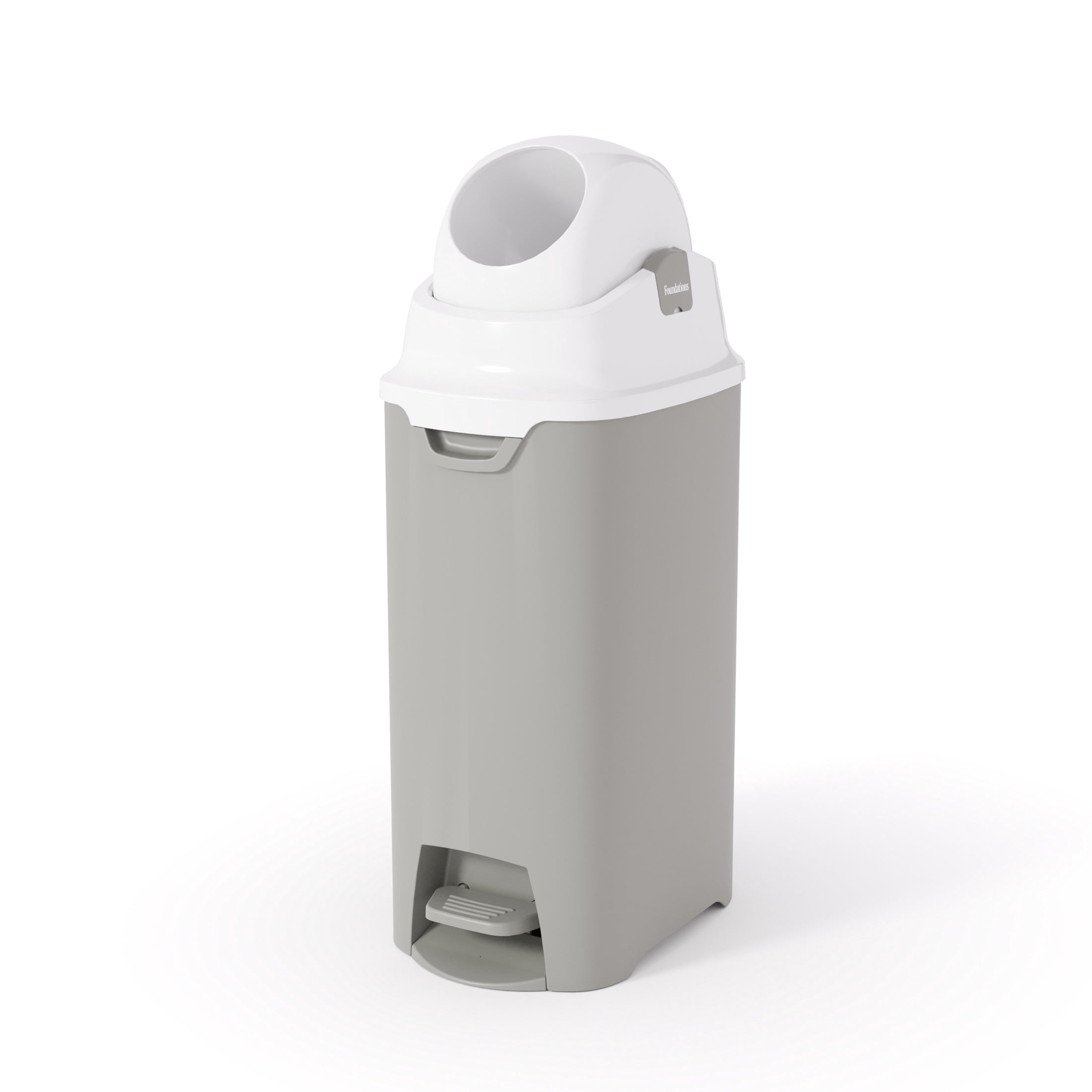 Foundations Hands Free Medium Diaper Pail with Airtight Lid - Durable & Odorless Diaper Disposal, Holds up to 45 Newborn Diapers, Refill With Any Bags - Gray