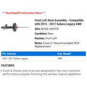 Front Left Strut Assembly - Compatible with 2015 - 2017 Subaru Legacy AWD 2016