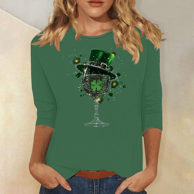 T-Shirts pour Femmes Imprimé Décontracté Col Rond Pull Manches Trois-Quarts T-Shirt Hauts Décontractés pour Femmes