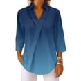 thumbnail image 4 of OIOLOYJM Women's Golf Shirts 2026 V-Neck 3/4 Sleeve Gradient Polo Shirts Summer Lapel Collared Loose Fit Hiking Tennis Shirts Business Casual Activewear Blue M, 4 of 7