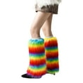 thumbnail image 6 of Fuzzy Boot Toppers Cuff Leg Warmer for Women Vintage Rainbow Colorful Striped Furry Plush Leg Cover Knee Length Socks, 6 of 8