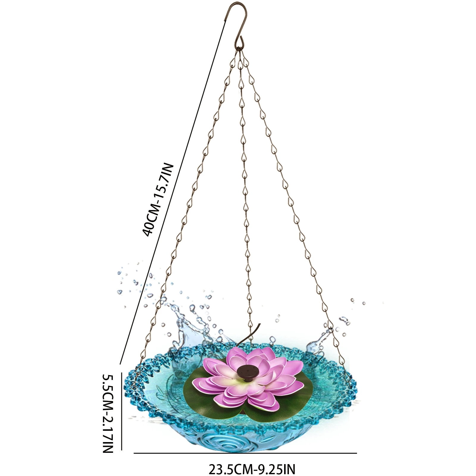 Hanging Solar Bird Bath Fountain, Solar Powered Cascading Outdoor Water Fountain, Bird Bath for Outdoors Garden Patio Backyard Lawn Decor