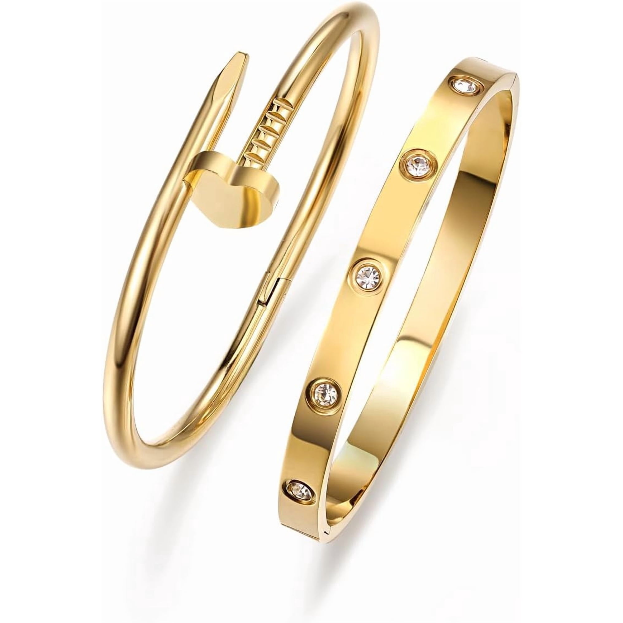 18K Gold Plated Love Nail Bangle Bracelet Set Stackable Dupes Stainless Steel Bangle Set for Love Trendy Jewelry