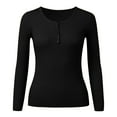 thumbnail image 2 of Thermal Shirts for Women V Neck Tight Long Sleeve T Shirts Button Stretch Basic Tops Fall Winter Underwear Tee Black L, 2 of 6